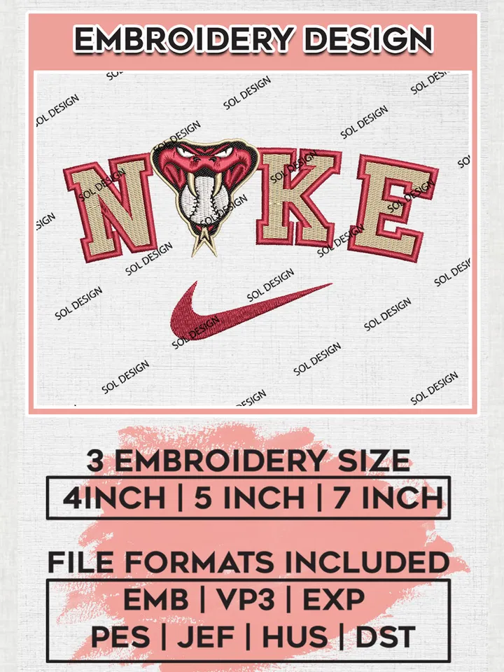 Nik.e Arizona Diamondbacks Team Logo Embroidery Design, MLB Team Embroidery files, Arizona Diamondbacks Baseball Team, MLB Diamondbacks Team, Digital Download