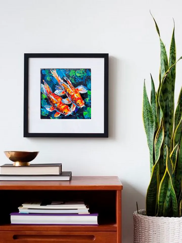 Koi Fish Painting Fish Painting Original Art Impasto Oil Painting 6x6 Animal Painting Food Painting Koi Carp Feng Shui Painting Seafood Art by ArtFromVictoria