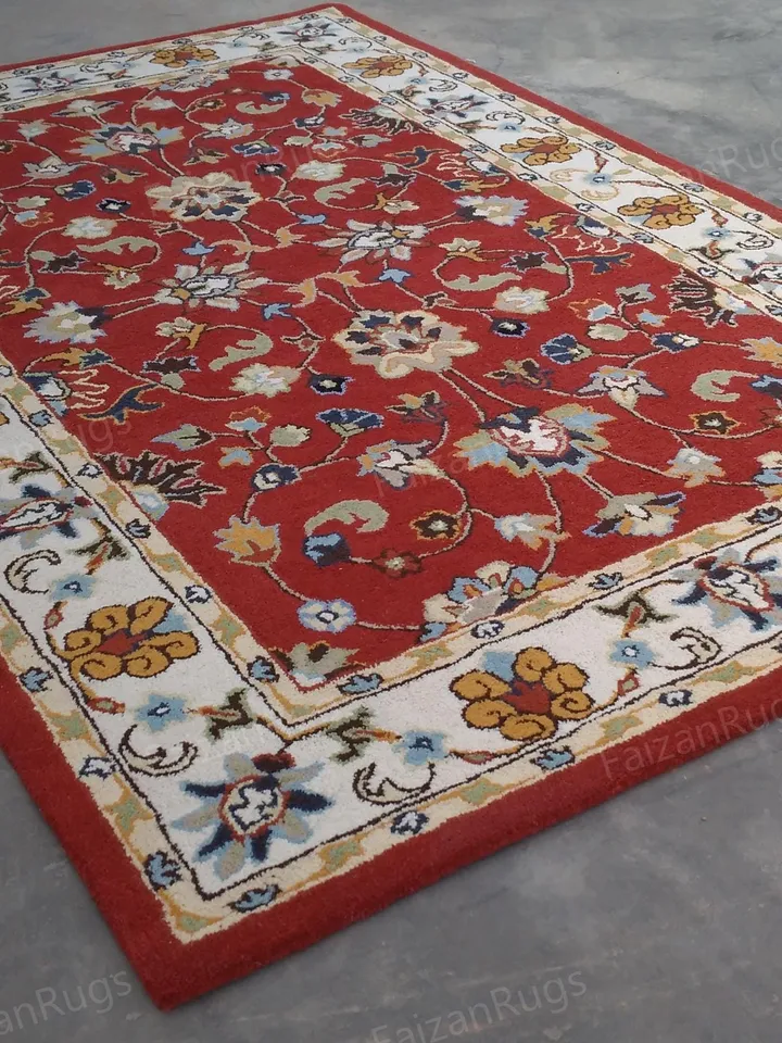 Buy 8x10 Red Abushan Floral Rug Hand Tufted Area Rug Handmade 100% Wool Carving Rugs for Home Living Dining Bedroom Office 8x10 9x12 12x15