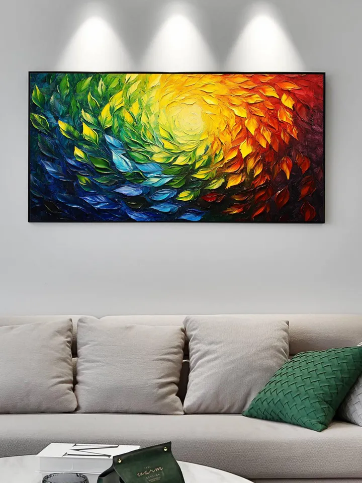 Abstract Rainbow Leaves Painting, Textured Impasto Art, Colorful Wall Art, 3D Canvas Art, Modern Art, Large Wall Decor, Living Room Decor