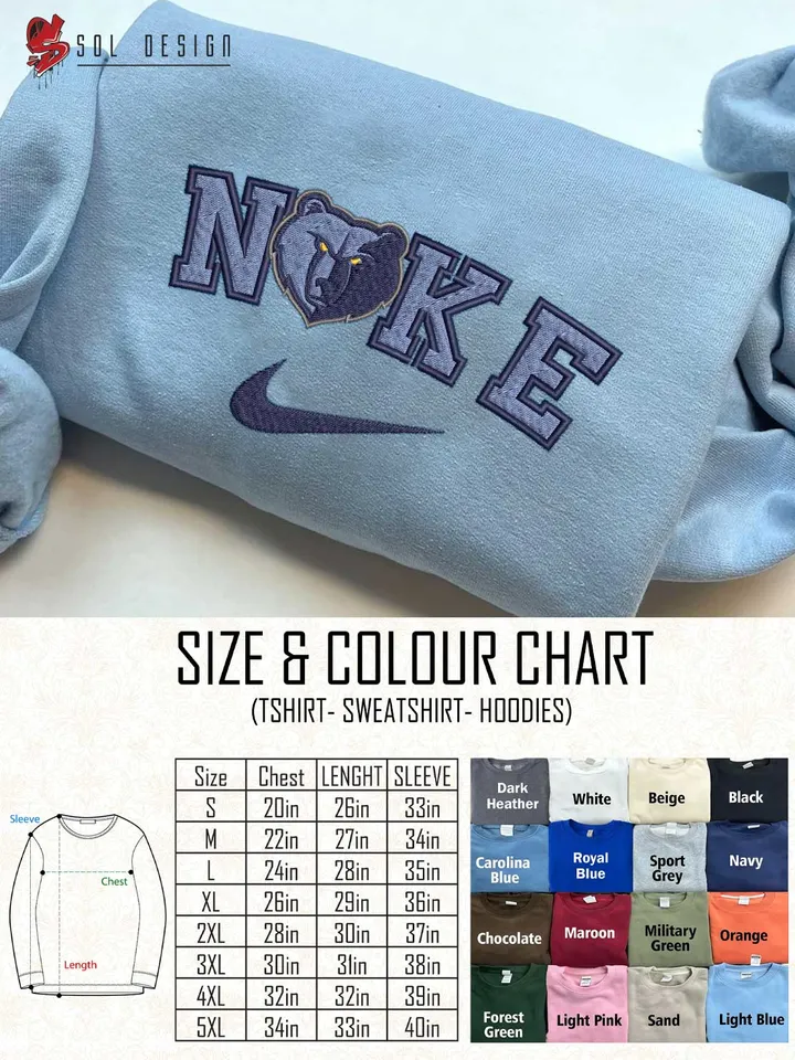 Ni.kee Memphis Grizzlies Team Embroidered Sweatshirt, NBA Grizzlies Basketball Team Embroidered T Shirt, NBA Team Embroidered Sweater, NBA Memphis Grizzlies Shirt, Basketball Team Embroidered Hoodie