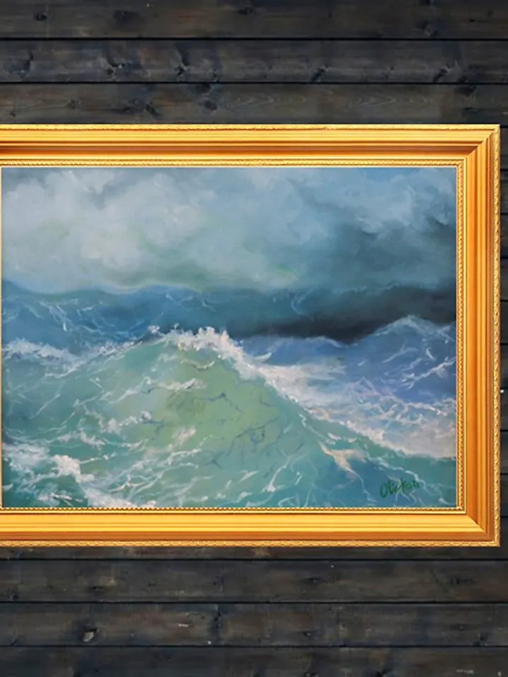 Singapore Painting Seascape Oil Original Art Keppel Bay Artwork Sea Wave Art