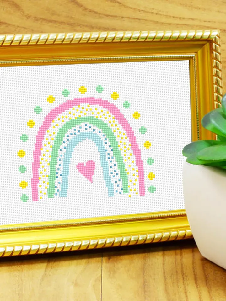 Small pastel rainbow cross stitch pattern PDF download Simple rainbow pattern digital PDF, Easy rainbow embroidery beginner Baby pattern #O4