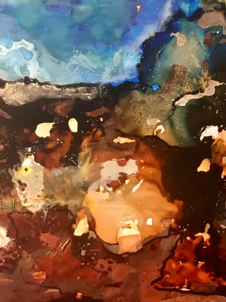 Sunset mirage,mix media painting on yupo paper,fantasy sea boats abstract painting,gift,home decoration,wall hanging