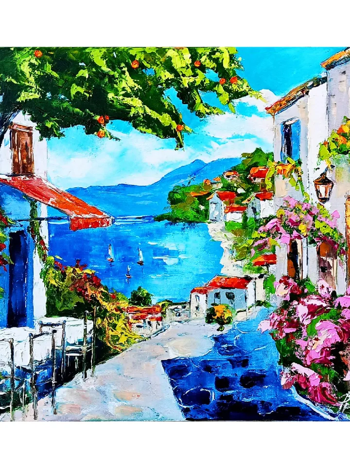 Italy Painting Sorrento Original Art 16x20 Italy Amalfitan Seaside Coast Painting Panorama Blooming Marina Southern 16x20 in Sorrento Art