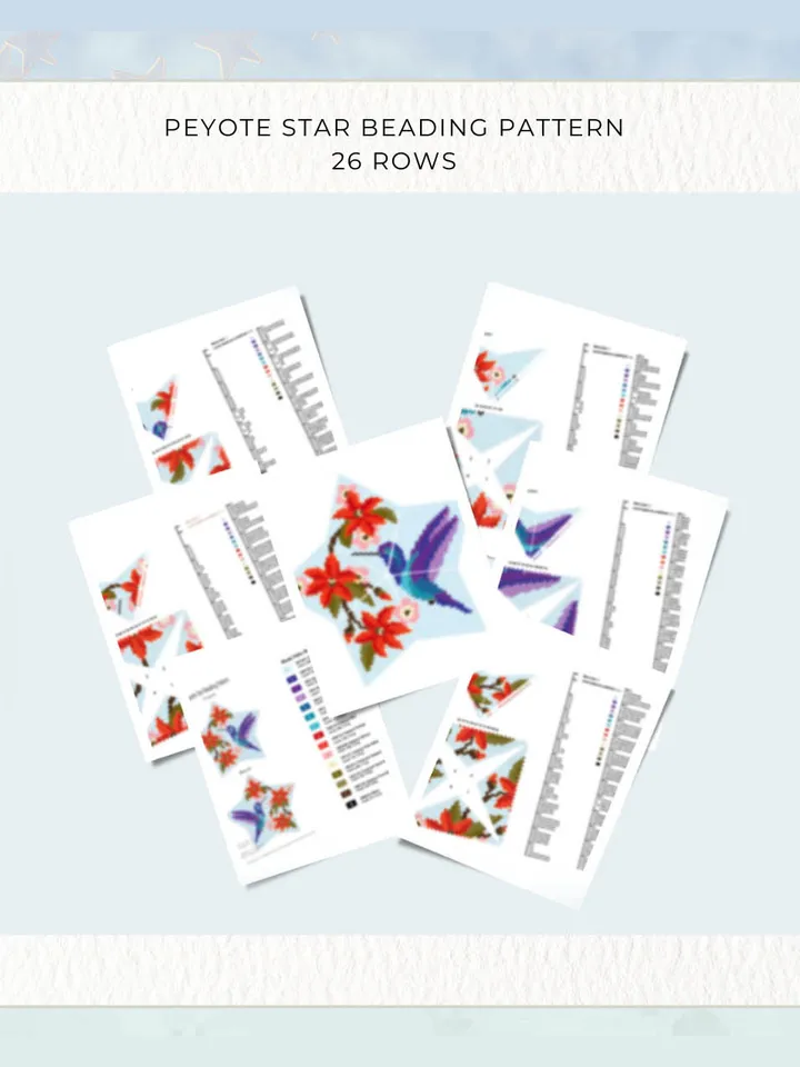 Hummingbird with Exotic Flowers, 3D Peyote Star Beading Pattern, Seed Beads Bird Ornament, Beadwork PDF Pattern