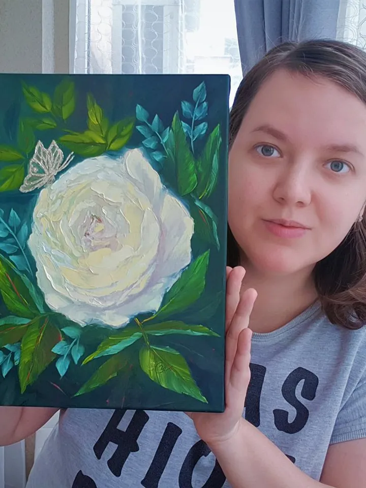 Rose Painting Butterfly Original Art Flower Wall Art Floral Canvas Oil Painting
