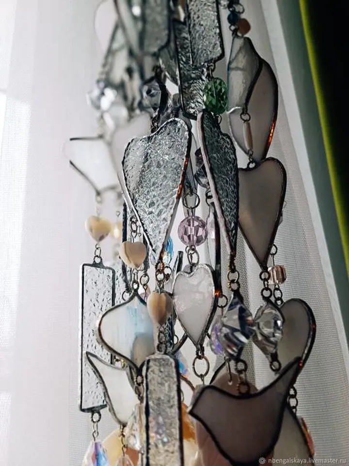 SNOWY Collection. Interior Garlands in Tiffany Stained Glass Technique, Snowy Series Tiffany Style Garlands, Winter-Inspired Stained Glass Garland, Snow Collection Glass Window Garland, Frosty Dream Tiffany Garland, Pearlescent Stained Glass Hanging