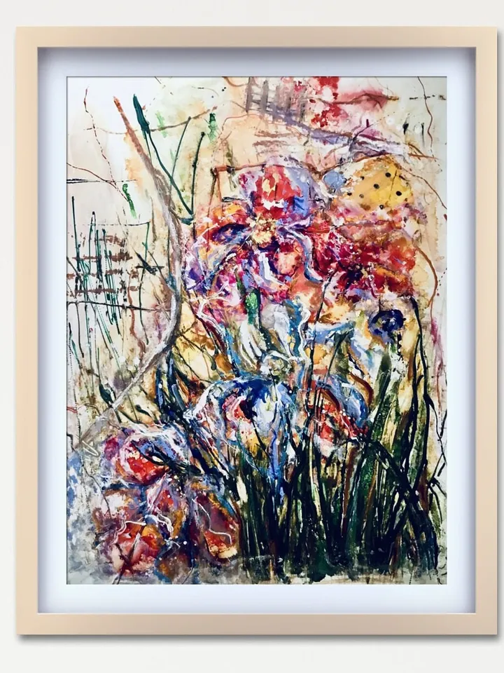 Fantasy colourful flowers on yupo paper original mix media painting,modern fantasy wall art,flowers painting,unique handmade decor gift