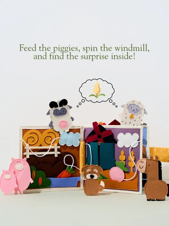 Farm Animals Quiet Book for Toddlers, Montessori Travel Toy, Educational Felt Book, Baby Learning Activity Book, Birthday Gift, Kinderkrama