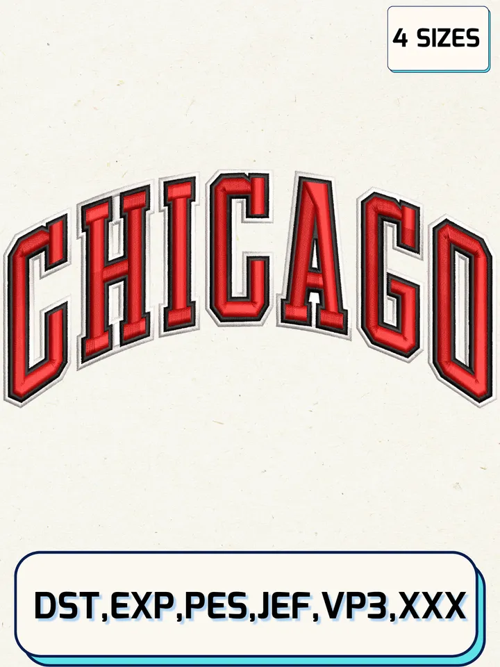 Chicago Bulls Logos Embroidery Design Files,NBA Logos Embroidery Designs,Machine Embroidery Files,4 Sizes
