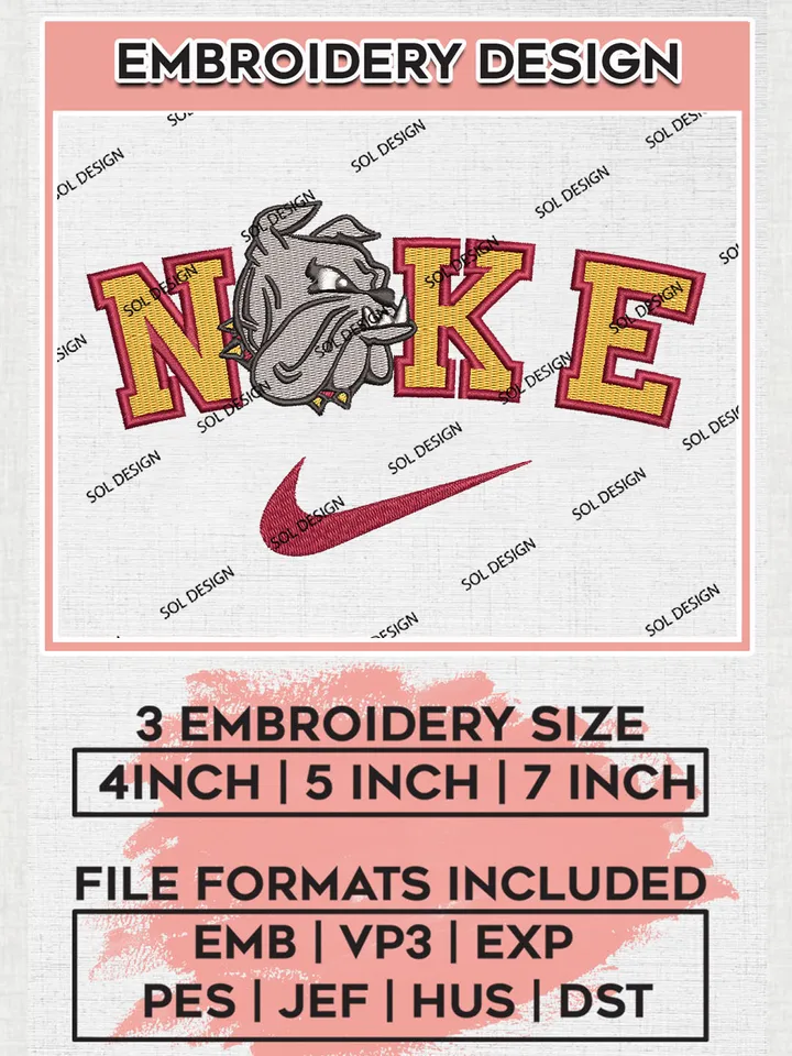 Ni.kee Minnesota Duluth Bulldogs Team Logo Embroidery Design Files, NCAA Minnesota Duluth Bulldogs Machine Embroidery, NCAA Teams, 3 sizes, NCAA Machine embroidery designs, Digital Download