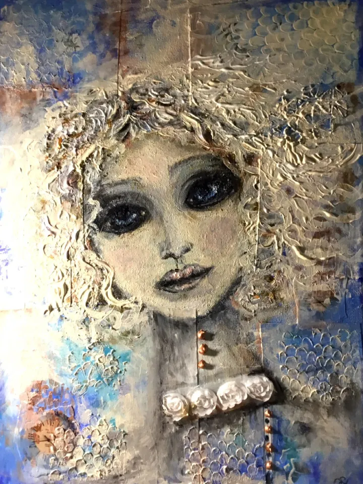 Fantasy woman painting,3 D stretched canvas,acrylic mix media painting.