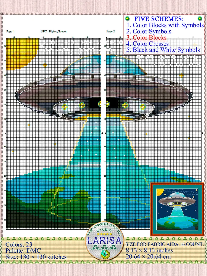Flying Saucer Cross Stitch Pattern | Flying Disc | UFO
