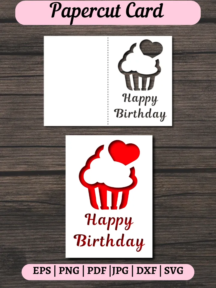 Capcake Happy Birthday Paper Cut Card svg