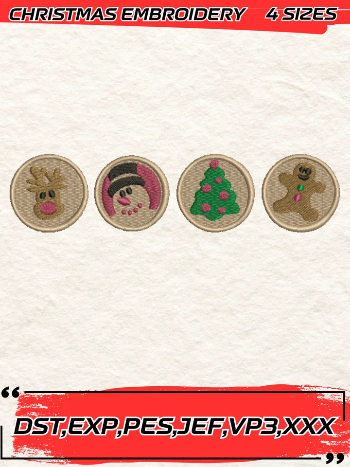 Sugar Cookie Christmas Embroidery Design,Christmas Embroidery Design,4 Sizes, Digital Download