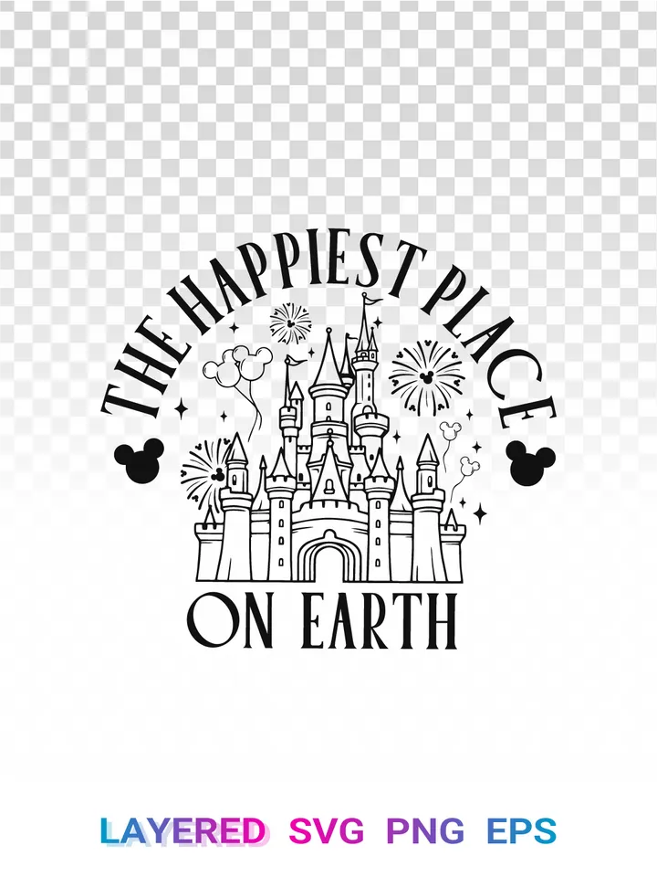 Happiest Place On Earth SVG, Disney Castle PNG, Fireworks Clipart