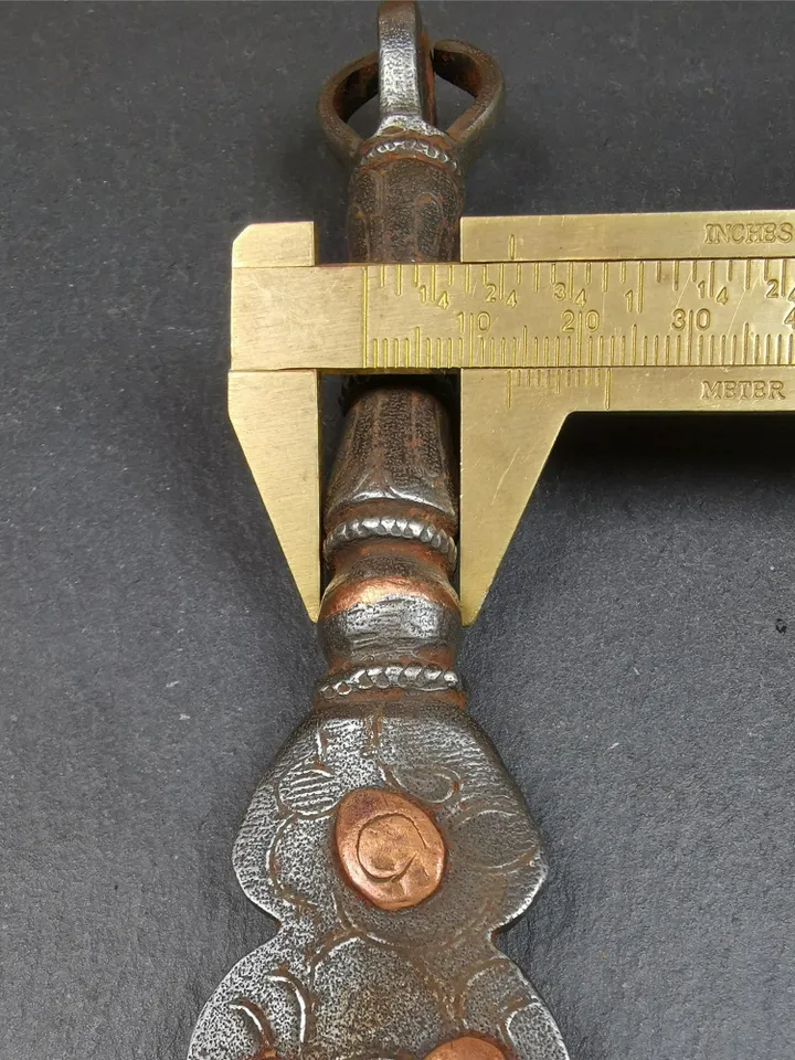 Gandhanra Tibetan Buddhism Ritual Implement Dorje Phurba(Kila Dagger),Dharma Ritual,Altar Tool,Made of Cold Iron inlaid Copper