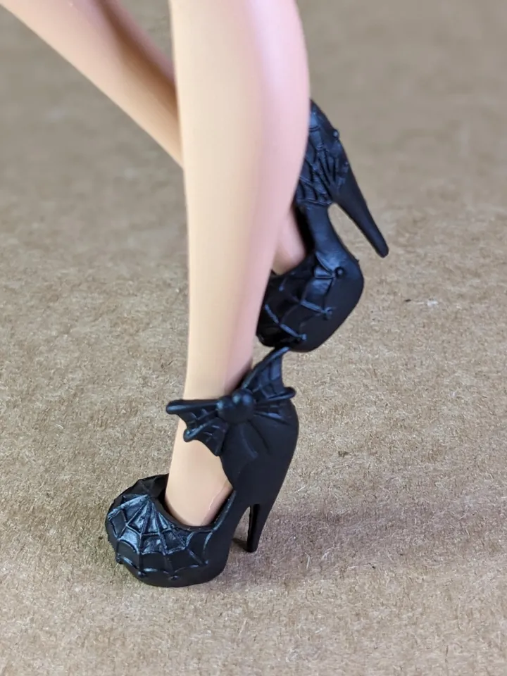Black Halloween sandals with heels for 10.5 inch female dolls (MH, EAH)