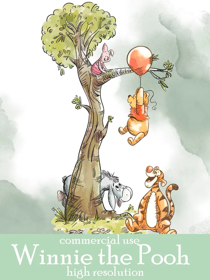 Winnie the Pooh clip art png watercolor; COMMERCIAL USE; Pooh Baby shower; Winnie Pooh Birthday scrapbooking stickers