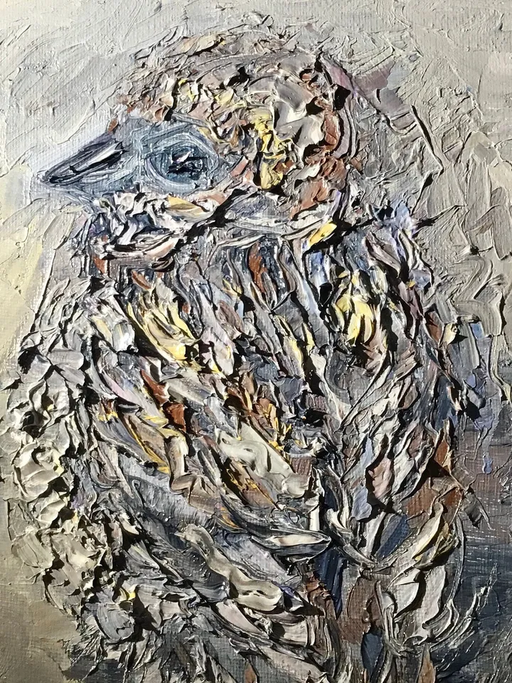 Sparrow bird original oil impasto painting on stretched canvas,birds painting,fantasy birds wall art,original art gifts,home decoration.