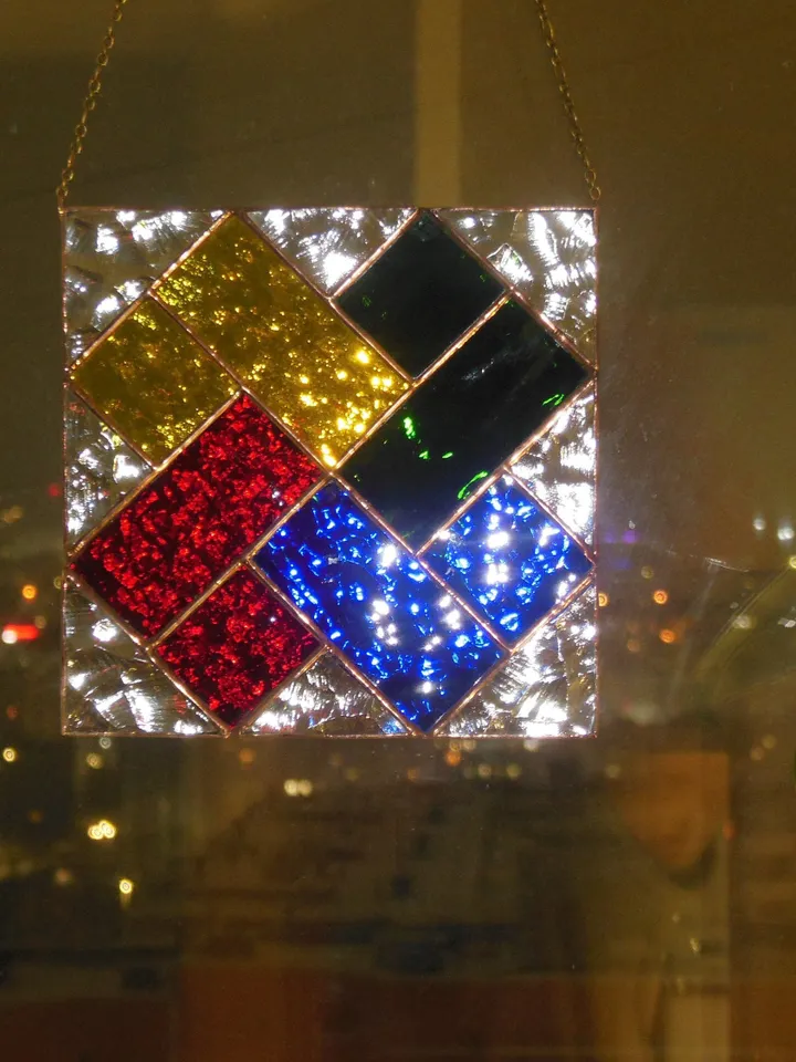 Art Stained Glass window hanging Panel " Card Stunt " Suncatcher Square