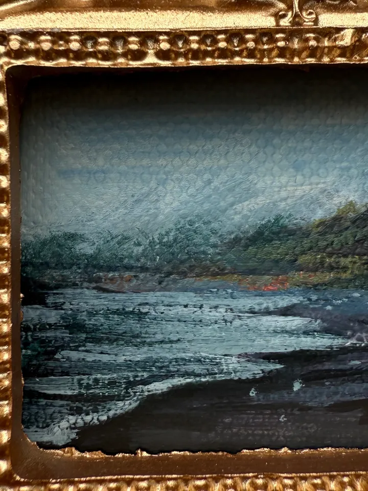 Ocean Landscape Painting Original In Vintage Style Frame Small Framed Museum Style Painting Art Renaissance Antique Seascape Painting Foggy Coast