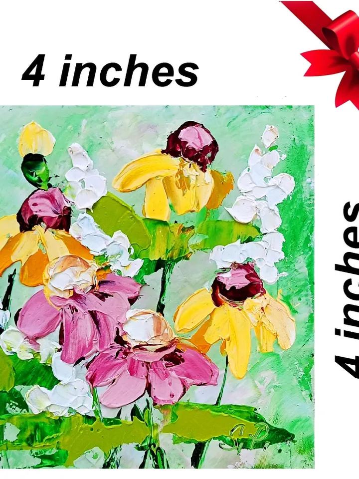 Rudbeckia painting Pink Daisies Impasto Original Painting Flowers OIl Artwork Meadow Wall Art Decor Gifts for Her by ArtProkopaloSv