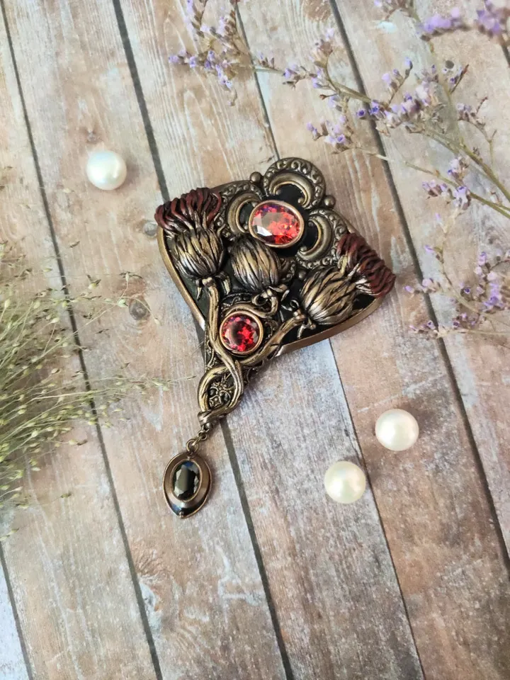 Vintage brooch Thistle, Scottish thistle flower, Thistle brooch