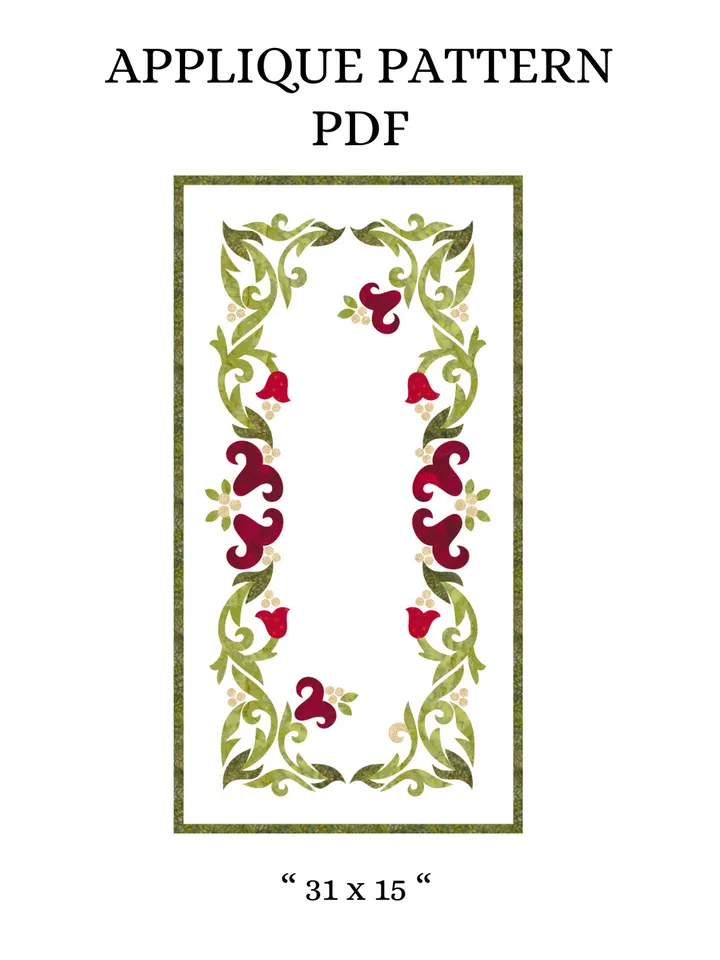 Elegant Floral Table Runner Applique Quilt Pattern – PDF (31" x 15")