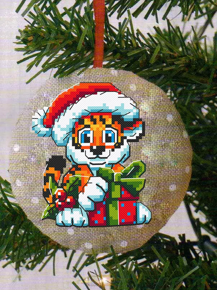 Cute Christmas tiger cross stitch pattern download PDF Small Christmas pattern digital Quick cross stitch chart Baby animal embroidery #N28