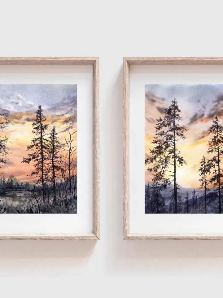 Sunset Watercolor Painting Landscape Set of 4 Prints Sunset Postcards