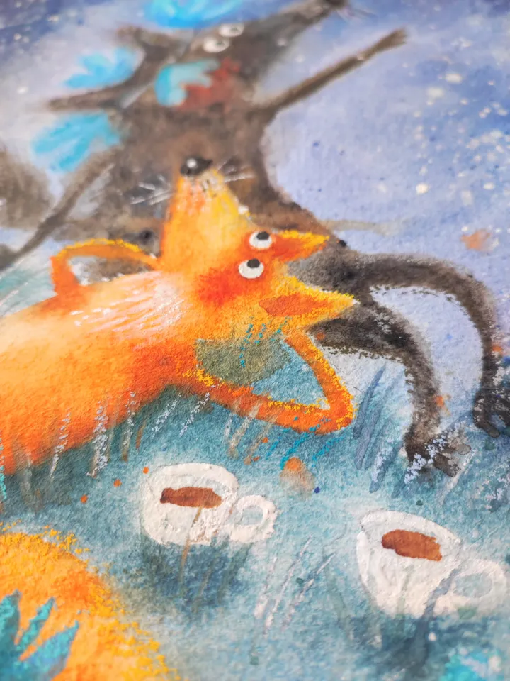 27x27cm Artwork by Julia Schigal "A Shooting Star" - watercolor, gouache, pastel