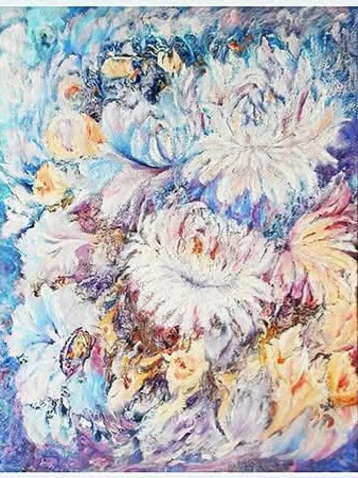 Floral abstract oil painting on canvas, Dipthych