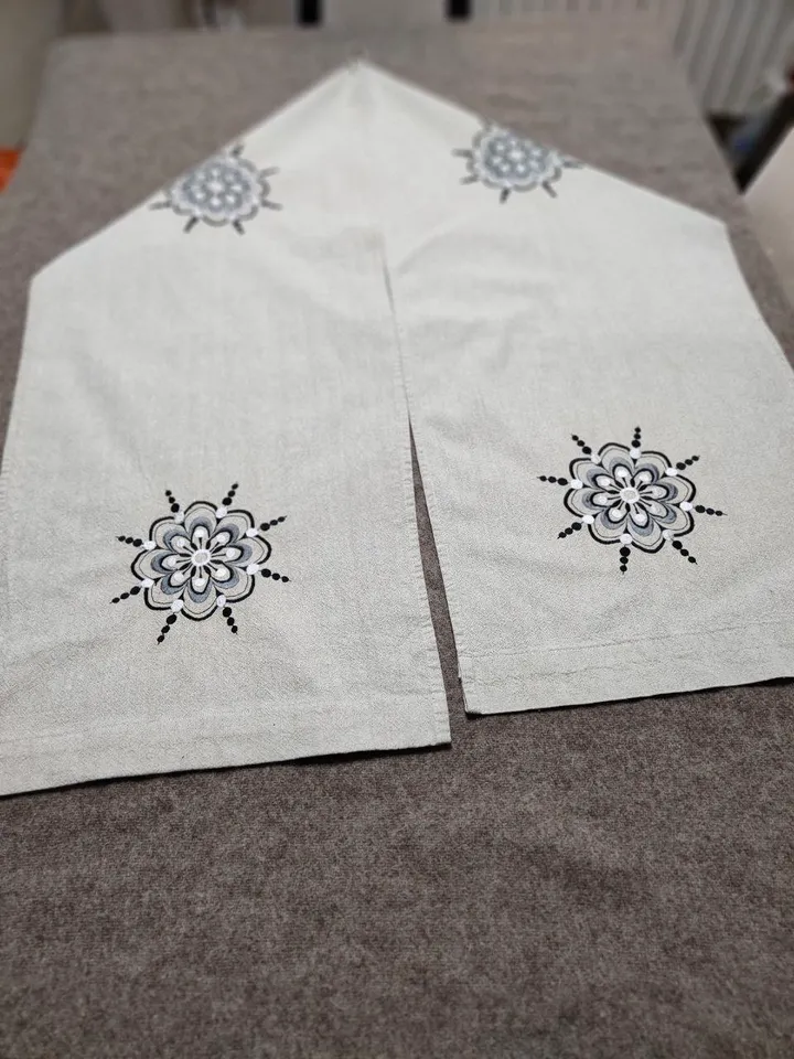 Linen tablecloth with embroidery,vintage,with flowers,table runner,sideboard,dresser,table decoration