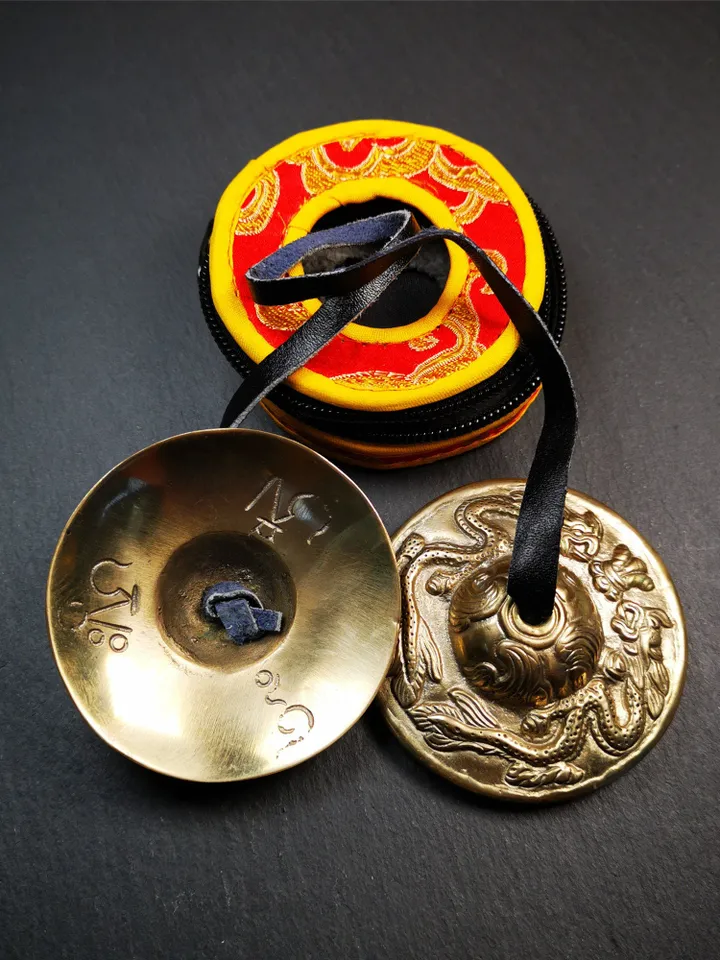 Gandhanra 2.7&quot; Tibetan Cymbals,Dragon Pattern Tingsha Bell,Buddhism Ritual Implement,Handmade in Nepal
