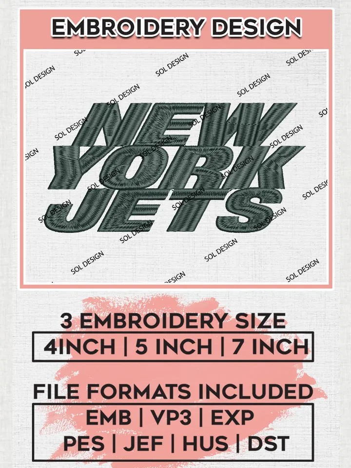 NFL New York Jets Wordmark Machine Embroidery Design Files, NFL Jets, NFL Logo Embroidery Files, NFL New York Jets Machine Embroidery Design, Digital Download