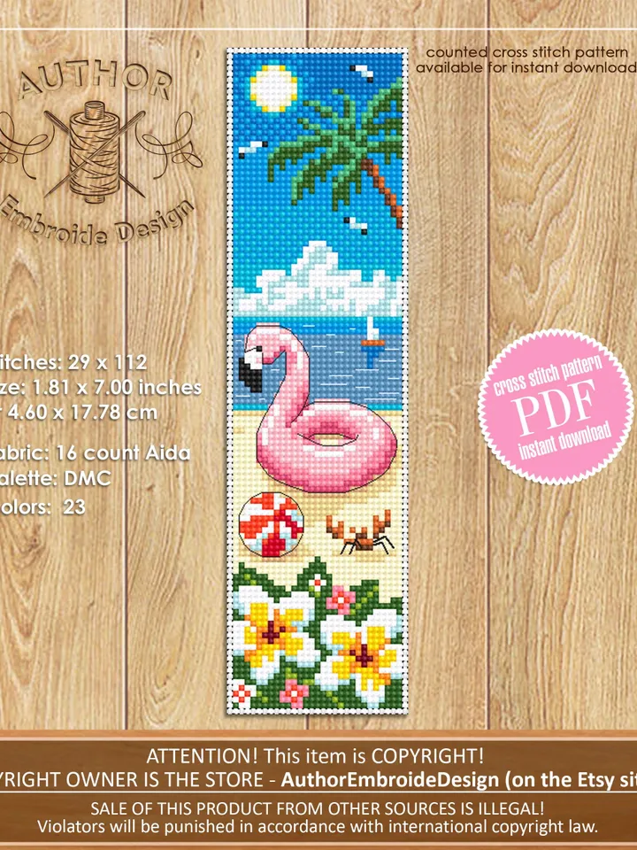 Beach bookmarks cross stitch pattern PDF download Summer cross stitch chart, Summer bookmark set pattern digital PDF Beach life Hawaii #B436