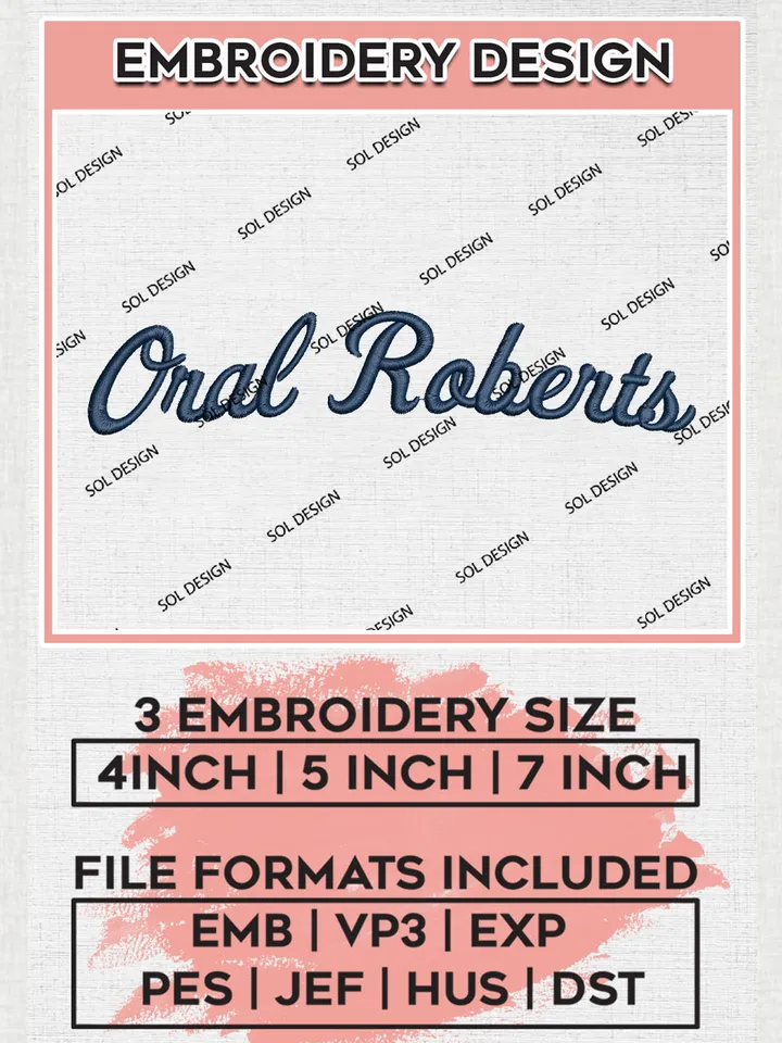 NCAA Oral Roberts Team Writing Logo Embroidery Design Files, NCAA Oral Roberts Golden Eagles Machine Embroidery, NCAA Teams, 3 sizes, NCAA Machine embroidery designs, Digital Download