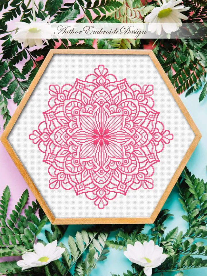 Flower mandala cross stitch pattern PDF download Mandala ornament cross stitch chart Monochrome mandala pattern digital PDF Home decor #M280