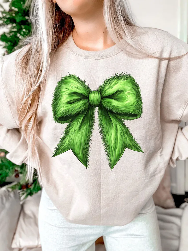 Grincmas Coquette Bow PNG, Green Fur png, Christmas Season Png, Green guy PNG, Christmas png, Retro Christmas Shirt PNG, png files