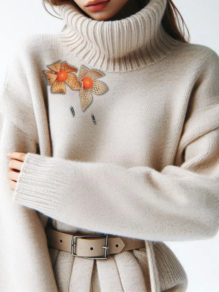 Machine embroidery design of paired Physalis brooches