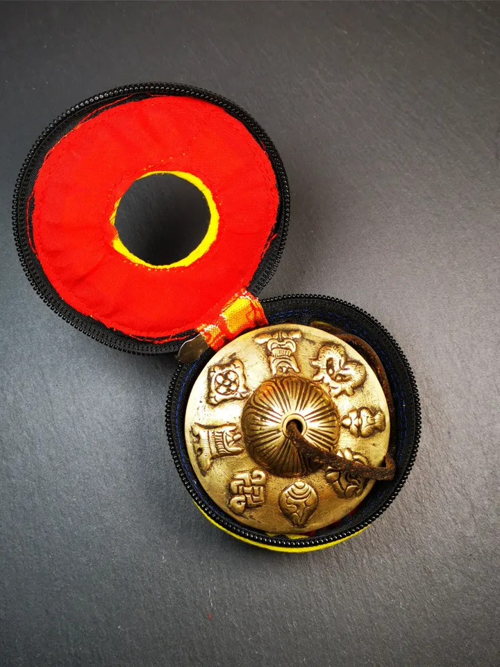 Gandhanra 7.4cm Tibetan Cymbals,Tingsha Bell,Buddhism Ritual Implement,Handmade in Nepal,Astamangal Pattern