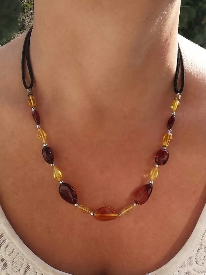 Multicolor Amber Necklace Healing Natural Stone Jewelry For Her Birthday Christmas Gift Woman Mom Wife Handmade Jewelry