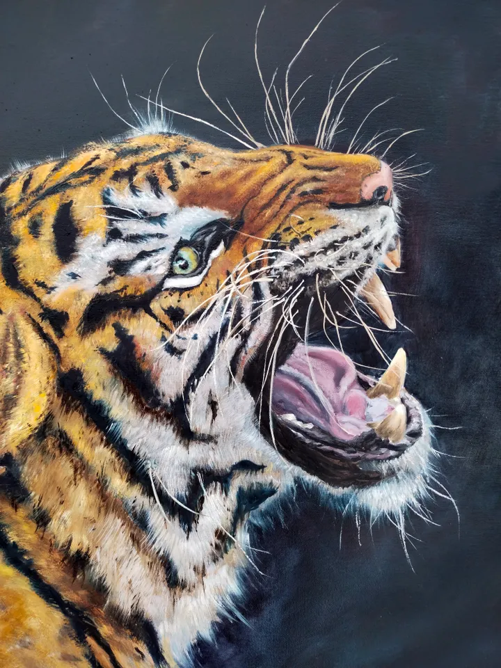 Oil painting Tiger on black background Minimalistic wild animal Wallart on canvas