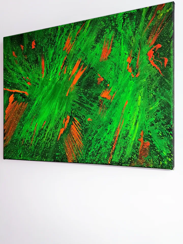 Neon painting "Chaos" abstract art modern art original black light painting on canvas