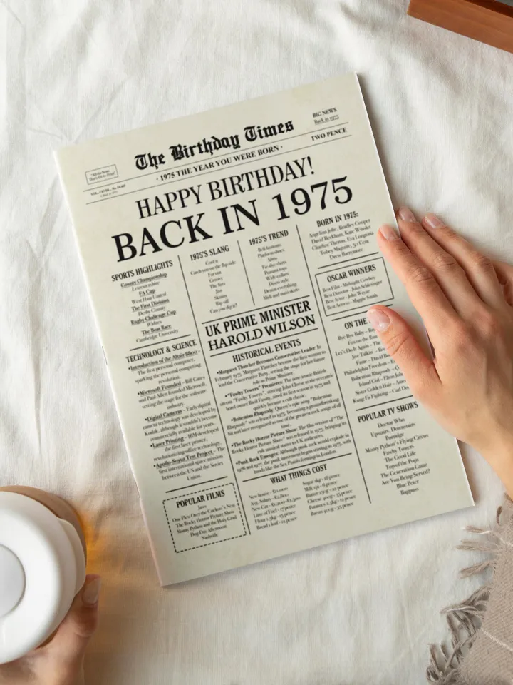 50th Birthday Newspaper Poster Back in 1975 Printable Sign 1975 Birthday Fun Facts 50 Years Ago UK Digital Download