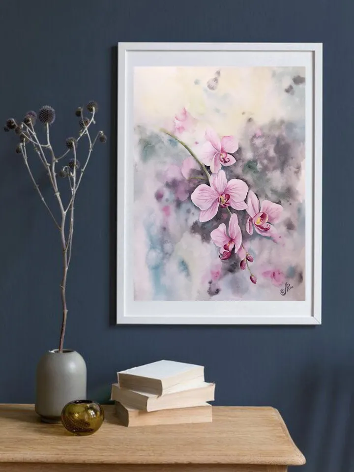 Flowers Original Painting Floral Watercolor Art Orchid Wall Art Blooming Painting