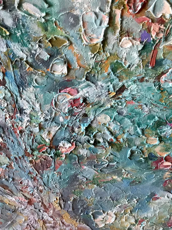 Apple tree original oil impasto style textured painting on stretched canvas,home decoration,impressionistic,large canvas wall art