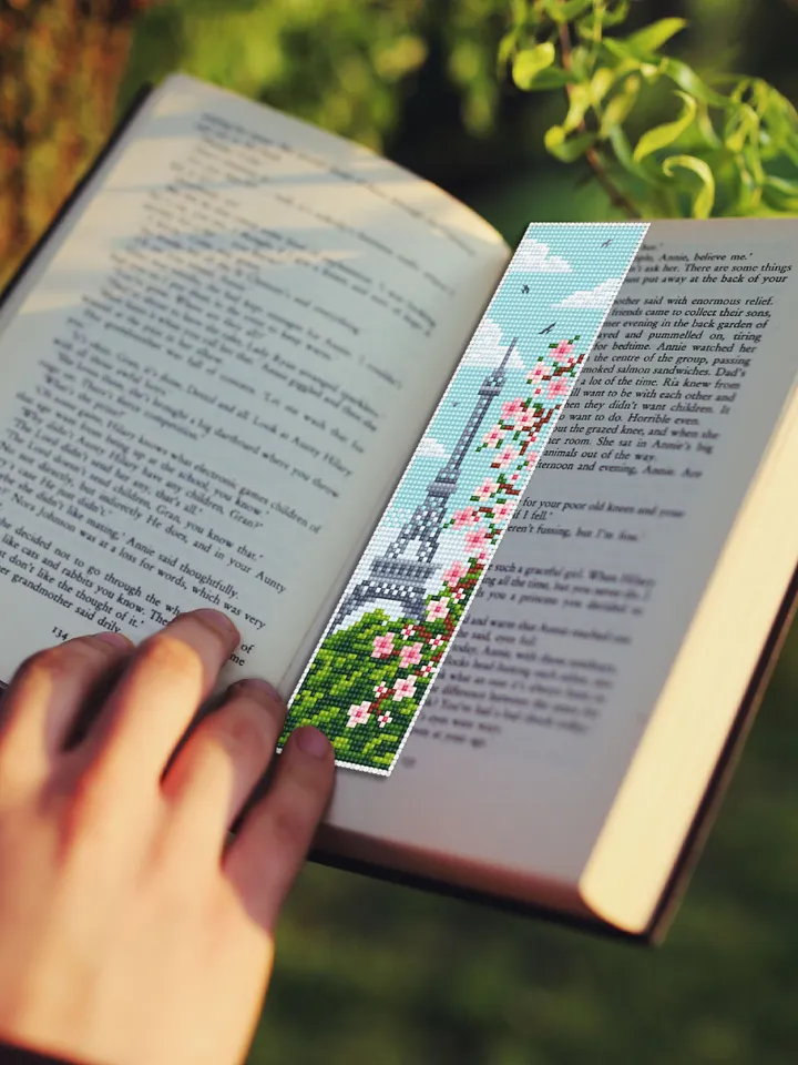 French bookmark cross stitch pattern PDF download Spring nature cross stitch chart, Bookmark pattern digital PDF, Paris Eiffel Tower #B21
